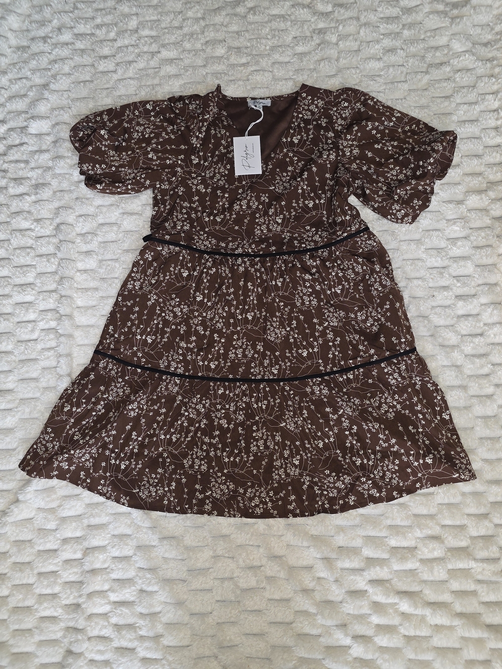 Women's Floral Brown Tiered Dress